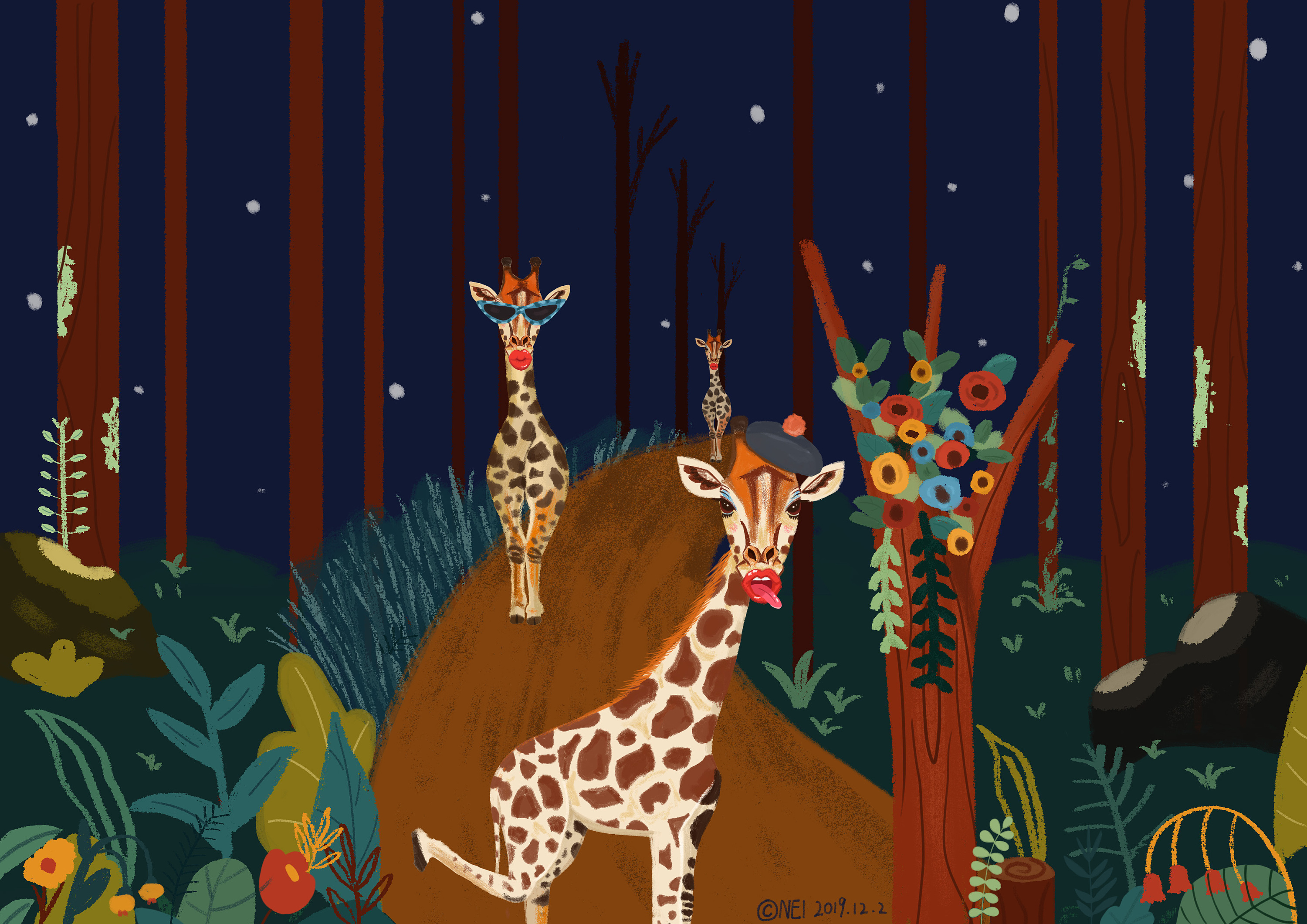 夜访动物园儿童插画系列