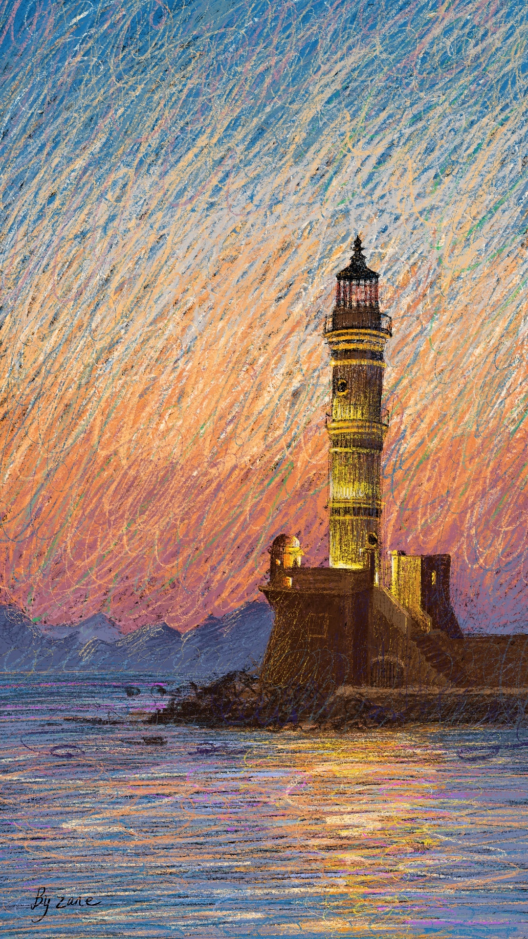 黄昏下的灯塔（图ZMTY4ODc2ODAw） - 艺术插画 - 站酷设计师甜井原创素材 - 站酷ZCOOL