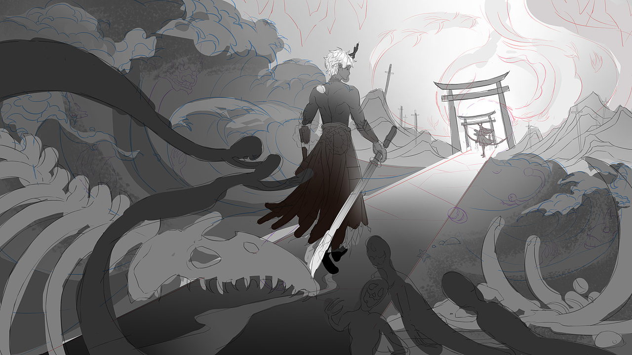 《麓铭归来》阴阳师插画-麓铭大岳丸&铃鹿御前