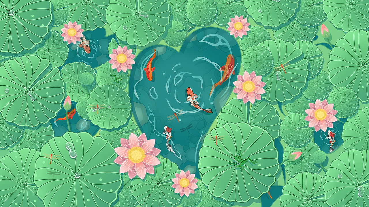 「心相印」夏日荷塘（图ZMzM3MjI2Njgw） - 商业插画 - 站酷设计师有点小洋气原创素材 - 站酷ZCOOL