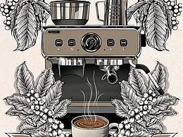 插畫┃咖啡機(jī)版畫設(shè)計(jì)