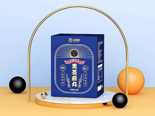 平面-古典精品包装盒黑芝麻丸标签烫金药食同源轻食c4d