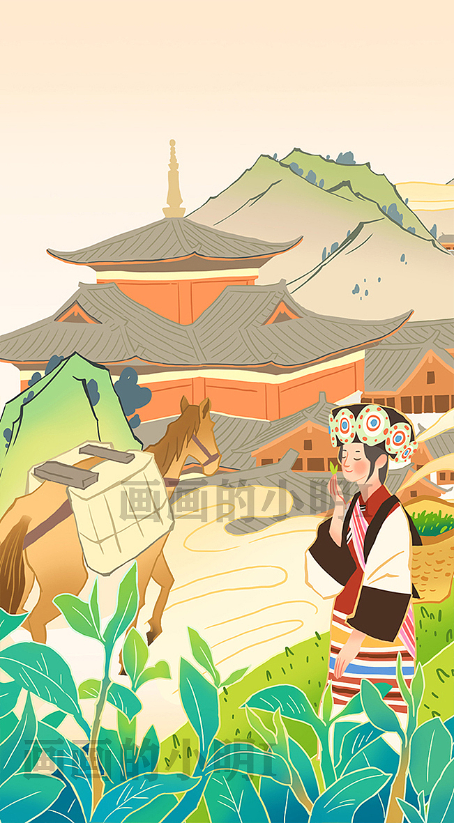 云南老马帮——“马上有茶”包装插画