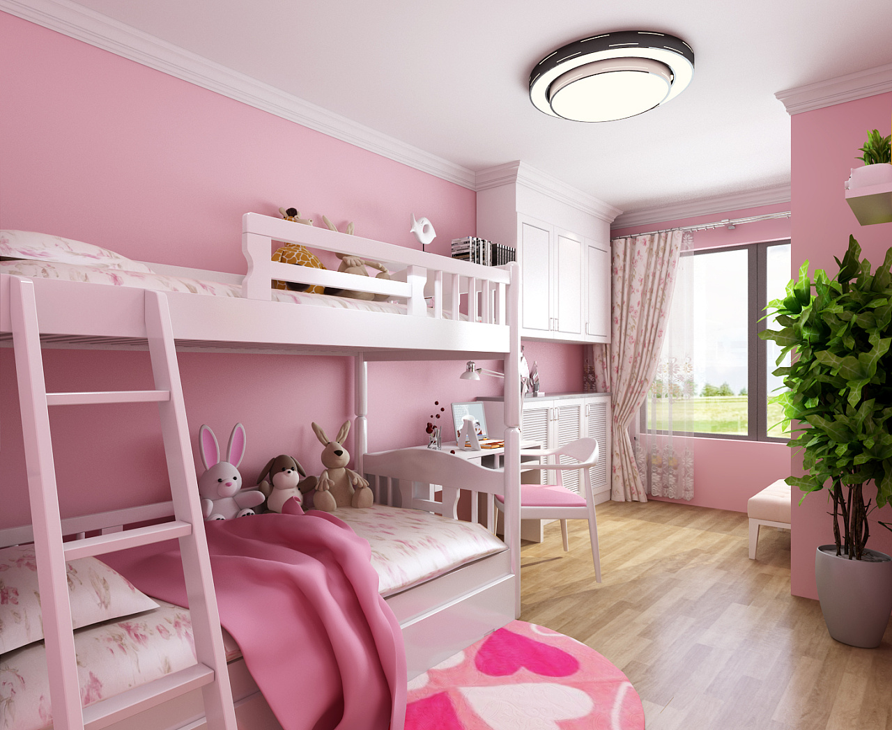 温馨舒适粉色女儿童房装修效果图_土巴兔装修效果图