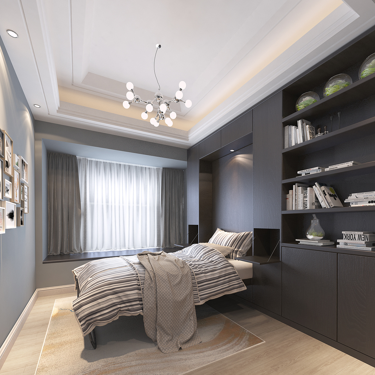 干净大气现代家，简约黑白灰塑高品质卧室 - 美范儿设计效果图 - 每平每屋·设计家