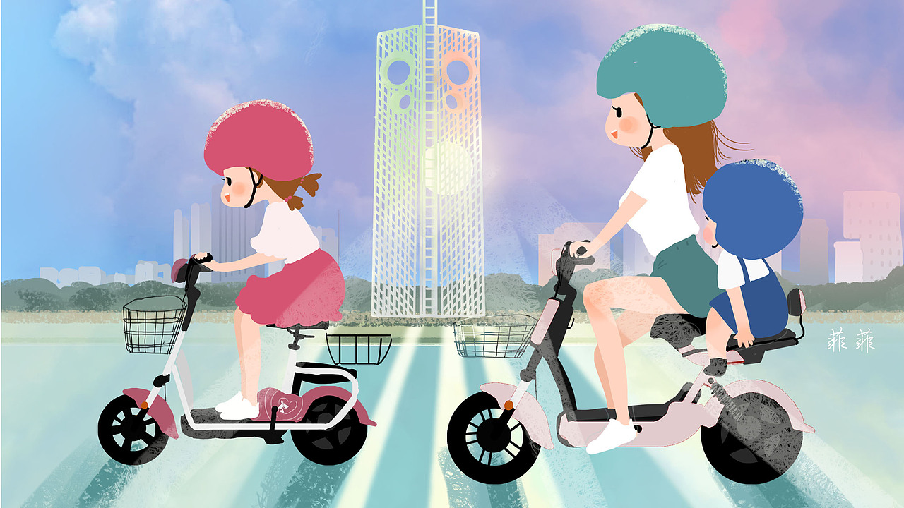 aima亲子电动车清新时尚唯美的商业海报插画（图ZMjAxMDk4ODA0） - 商业插画 - 站酷设计师菲菲美智原创素材 - 站酷ZCOOL