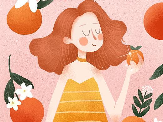 手捧橙子小女孩