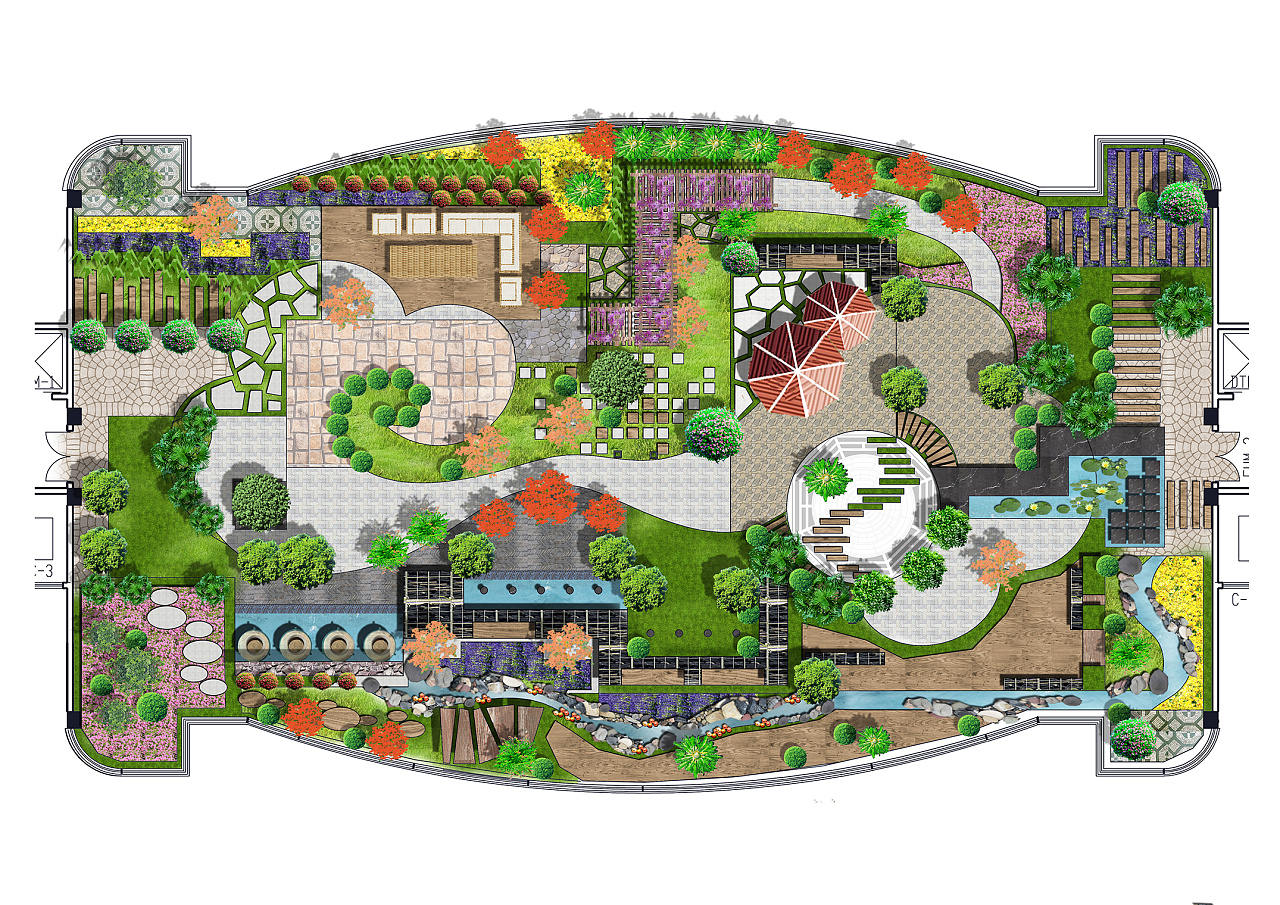 现代别墅庭院花园鸟瞰3d模型下载-【集简空间】「每日更新」
