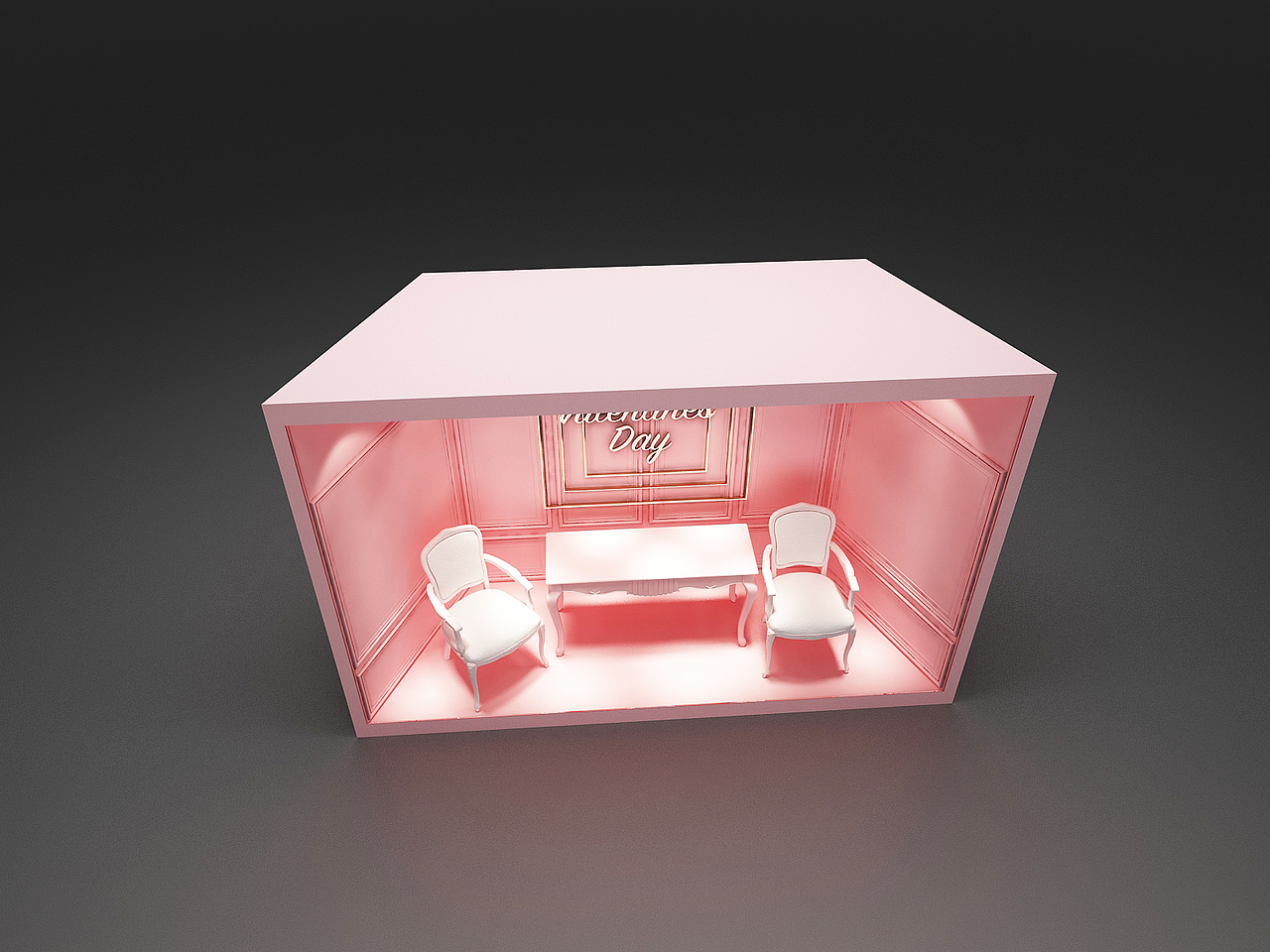 复古粉色主题袋包橱窗设计3D效果图