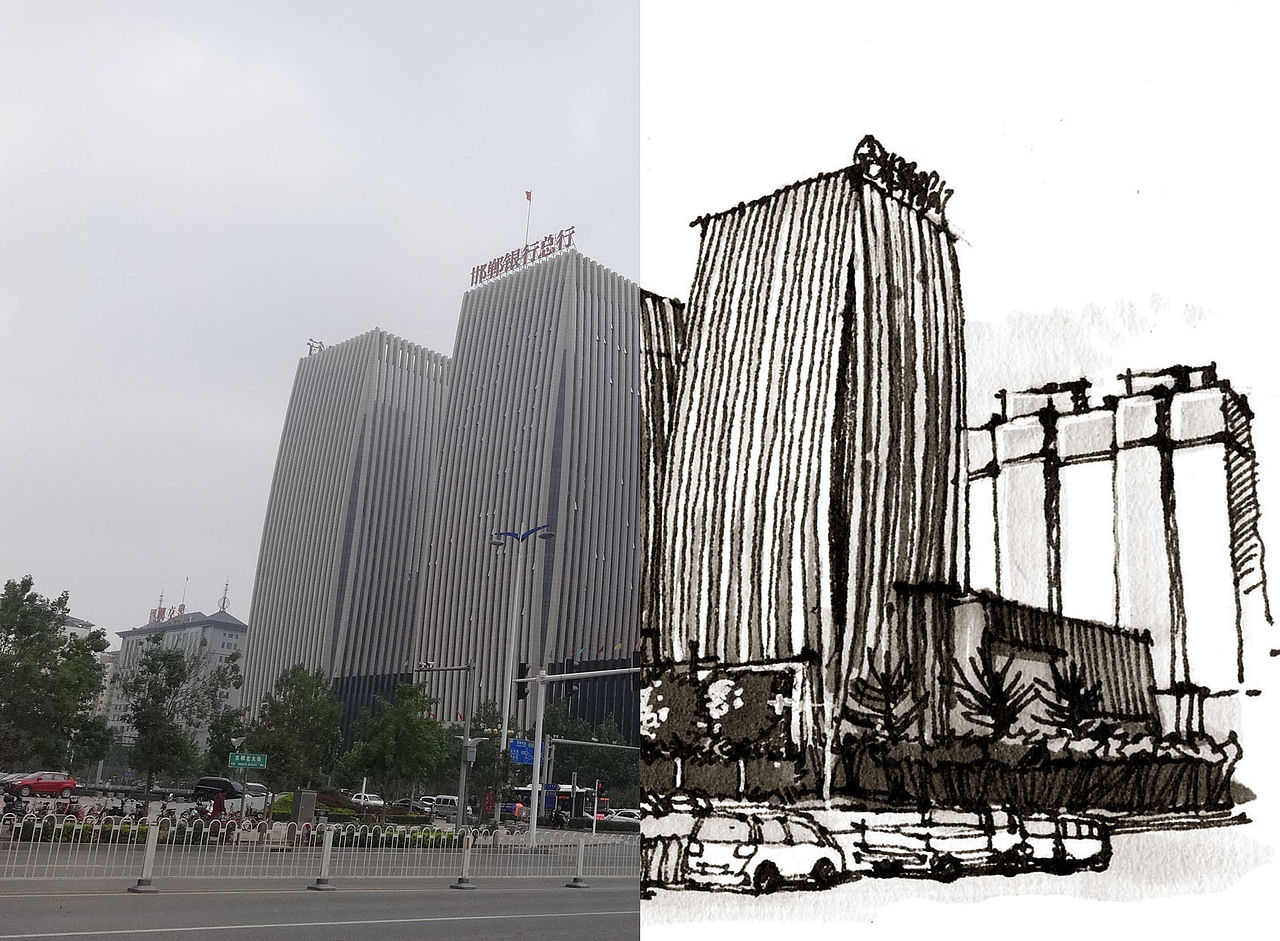 手绘邯郸建筑之对比【九】