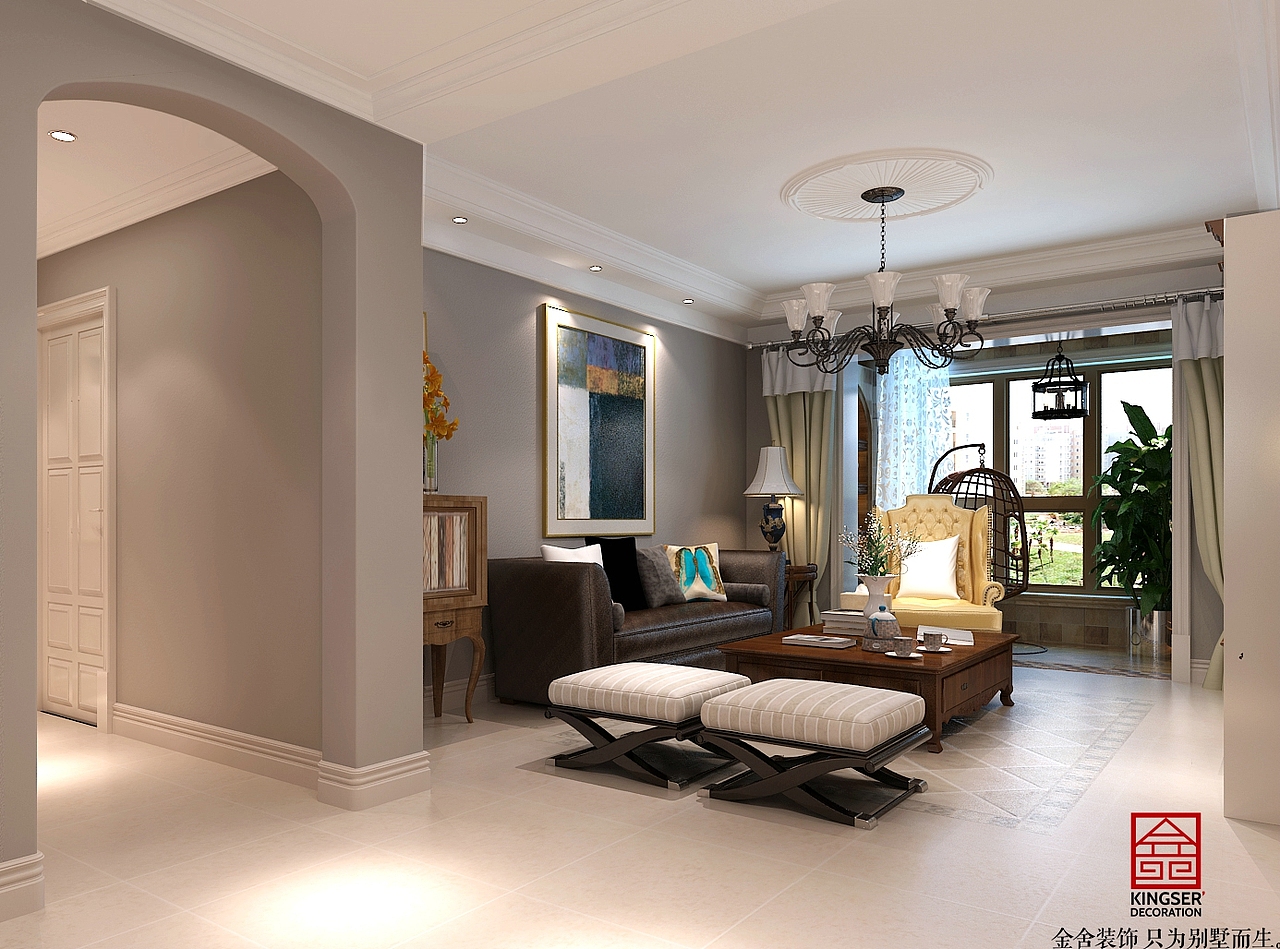 【保利花园】-139㎡三室两厅-简约美式（图ZNjYzMTM1NjA=） - 家装设计 - 站酷设计师金舍壹壹原创素材 - 站酷ZCOOL