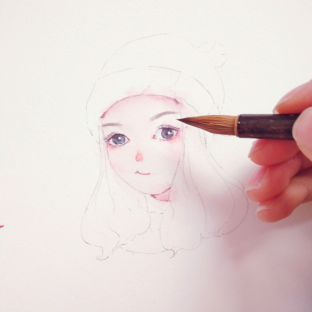 水彩卡通肖像过程