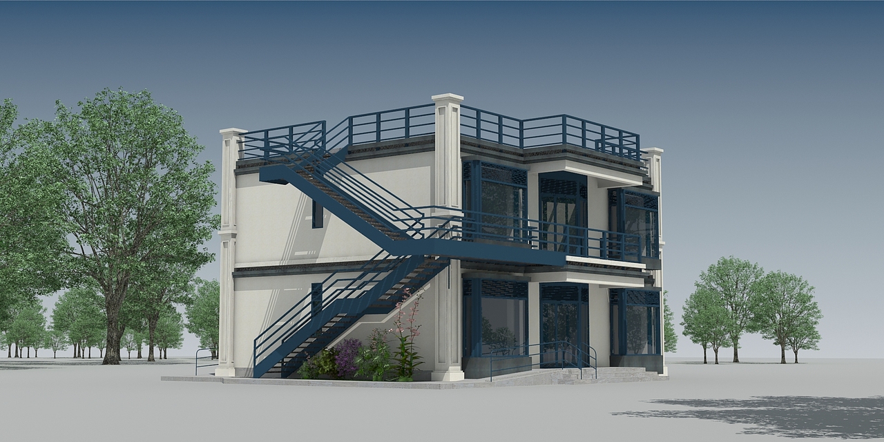 二层平顶农村自建房设计,外挂楼梯