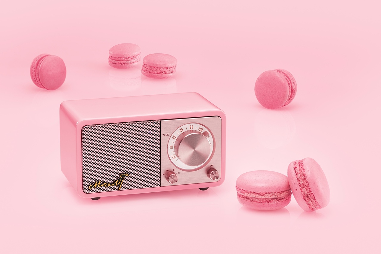 山进莫扎特粉色迷你音箱收音机拍摄