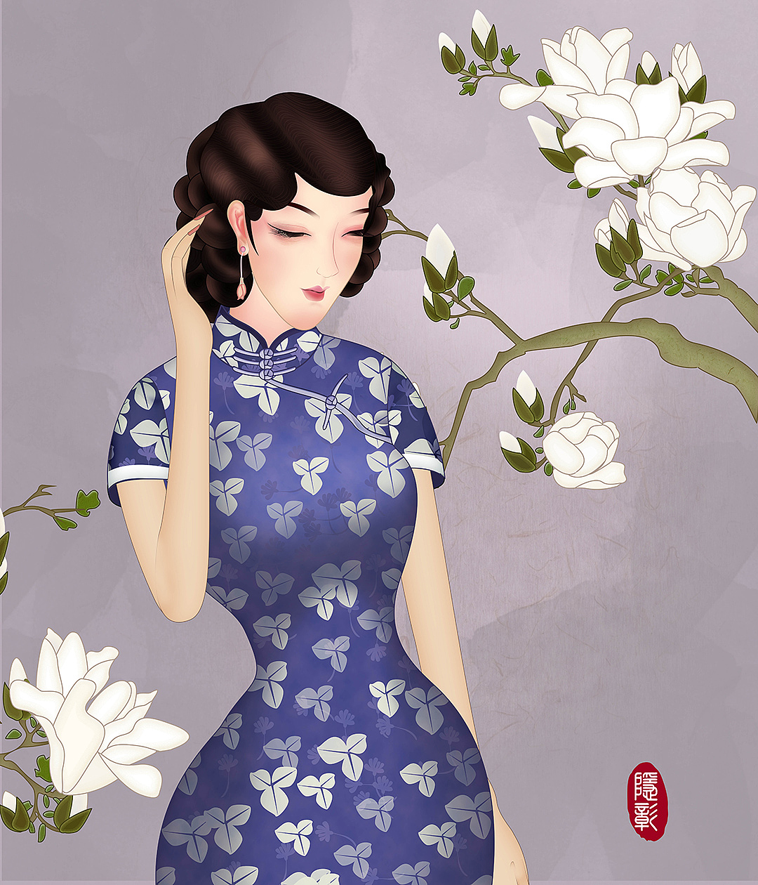 旗袍之美《石榴花与旗袍美人》（图ZMjAxNTAyODky） - 商业插画 - 站酷设计师隐彰原创素材 - 站酷ZCOOL