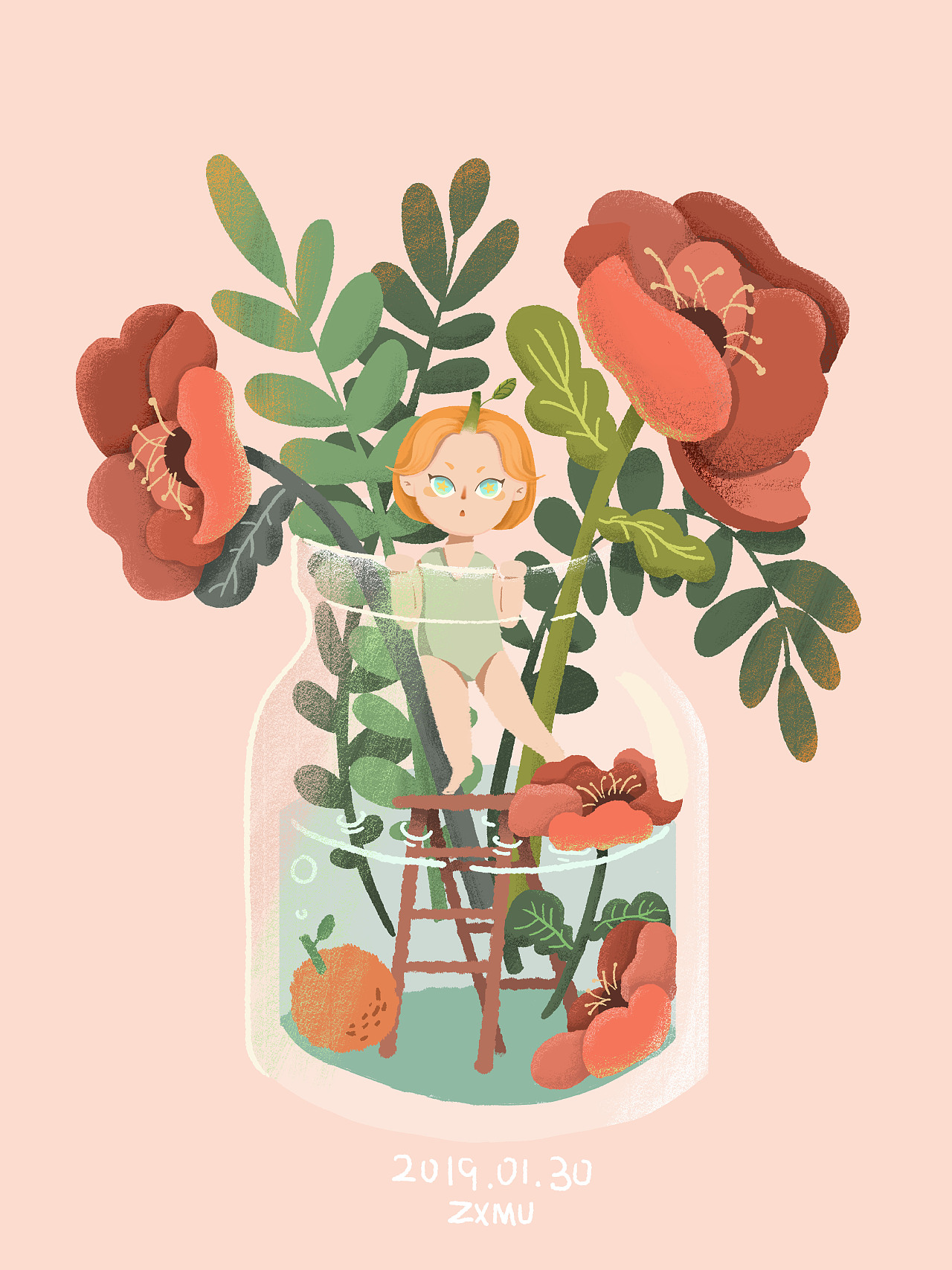 瓶子里的橙子女孩儿