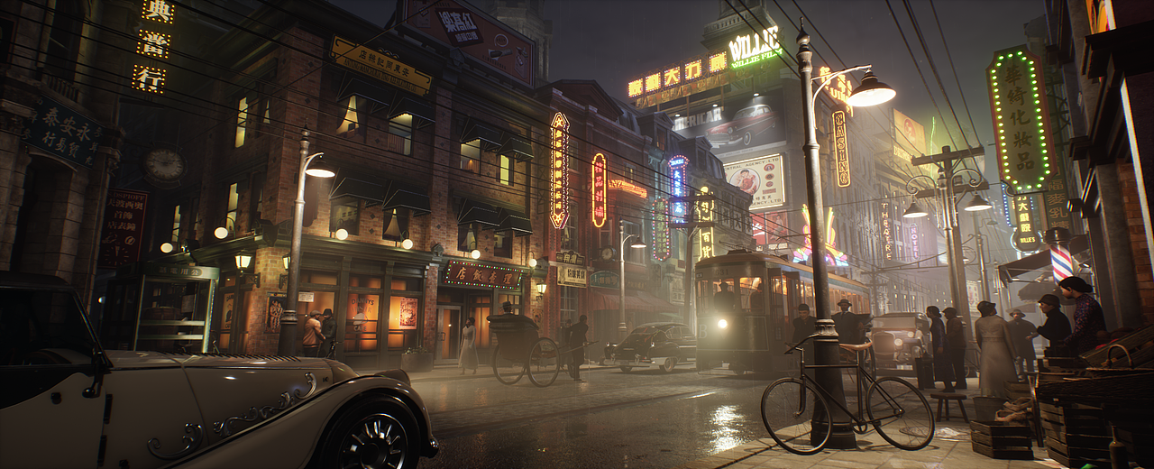 ue4夜上海民国上海滩街道