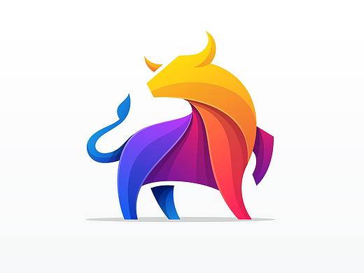 国外炫彩风格牛logo标志AI素材
