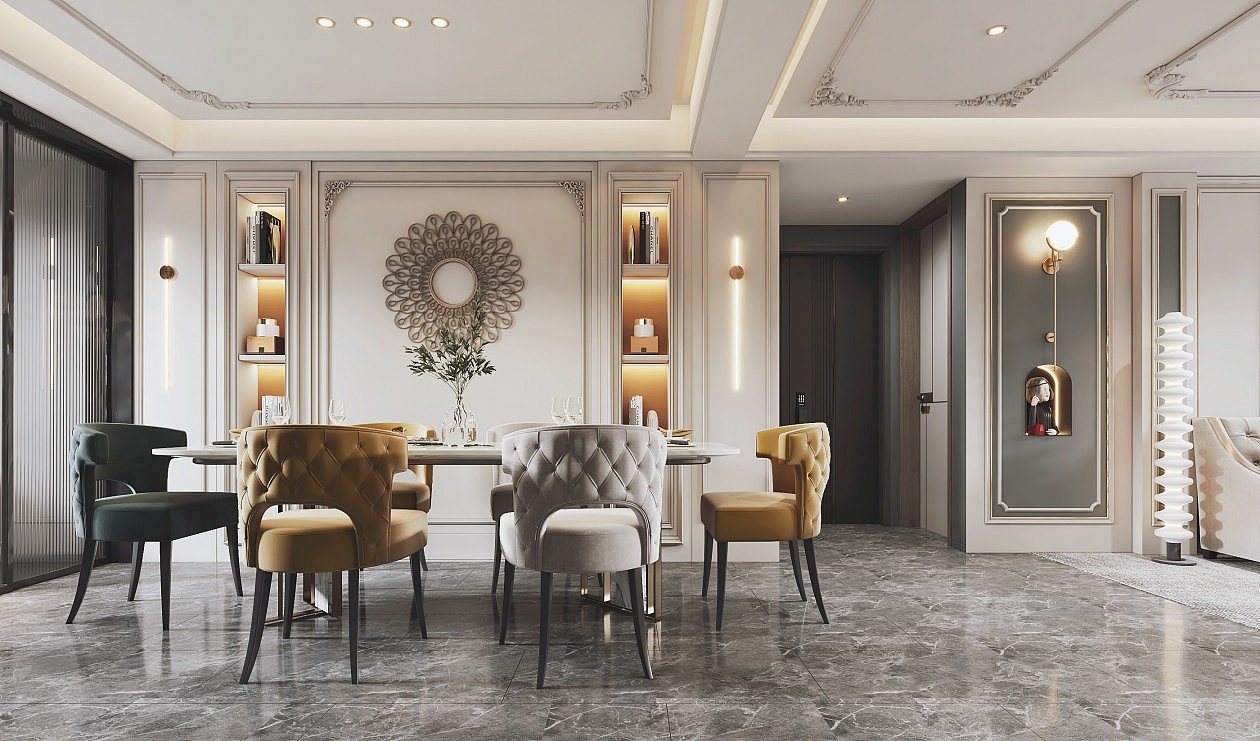 美式轻奢风格客餐厅效果图设计
