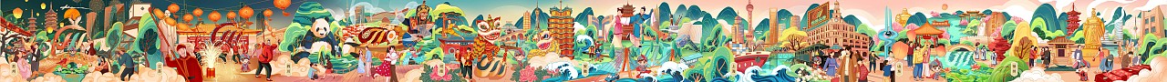 春节城市国潮长卷（图ZMjg1NzUzMjk2） - 商业插画 - 站酷设计师卷大饼原创素材 - 站酷ZCOOL