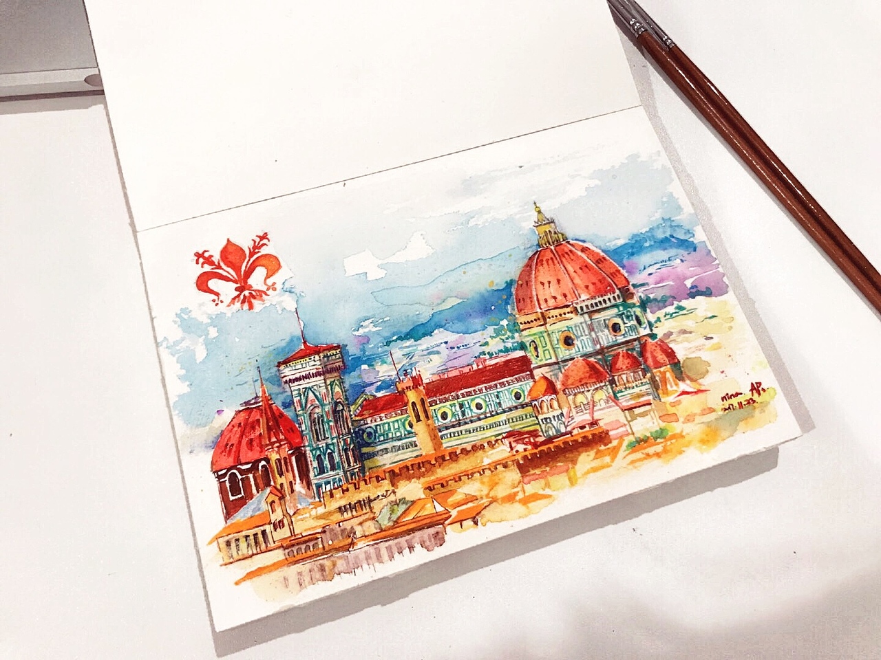 watercolor-圣母百花大教堂和米兰大教堂