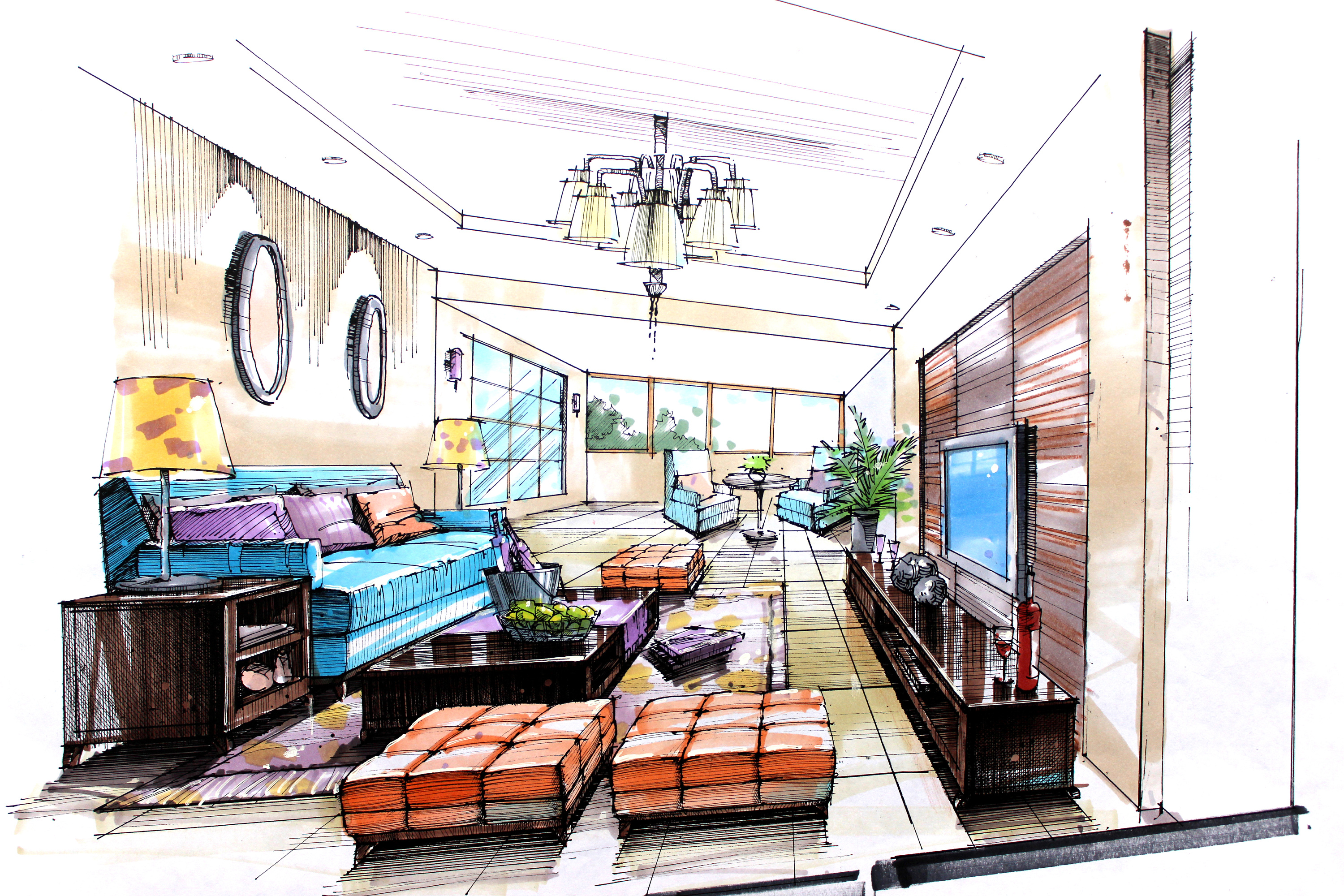 手绘 马克笔 勾线笔|空间|室内设计|林多一木 - 原创作品 - 站酷