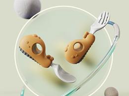 兒童輔食餐具套裝~短柄硅膠叉勺