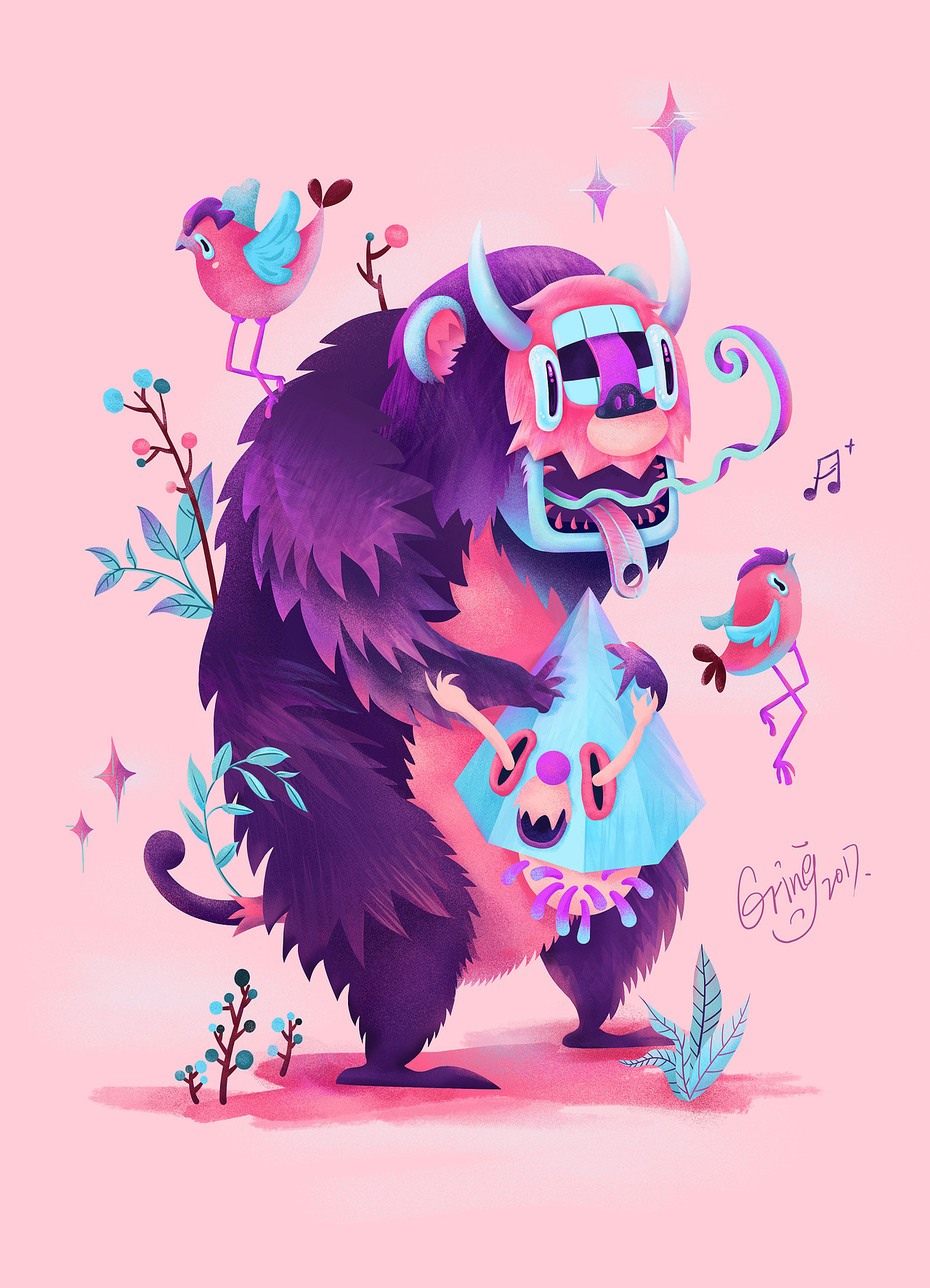 6Gring的插畫(huà)筆記（1）：潮流怪獸插畫(huà)（附教程和筆刷詳解）（圖ZODI1Mzg2NzY=） - 創(chuàng)作習(xí)作 - 站酷設(shè)計(jì)師6Gring關(guān)關(guān)原創(chuàng)素材 - 站酷ZCOOL