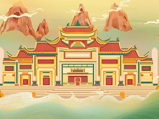 中国风国潮建筑插画