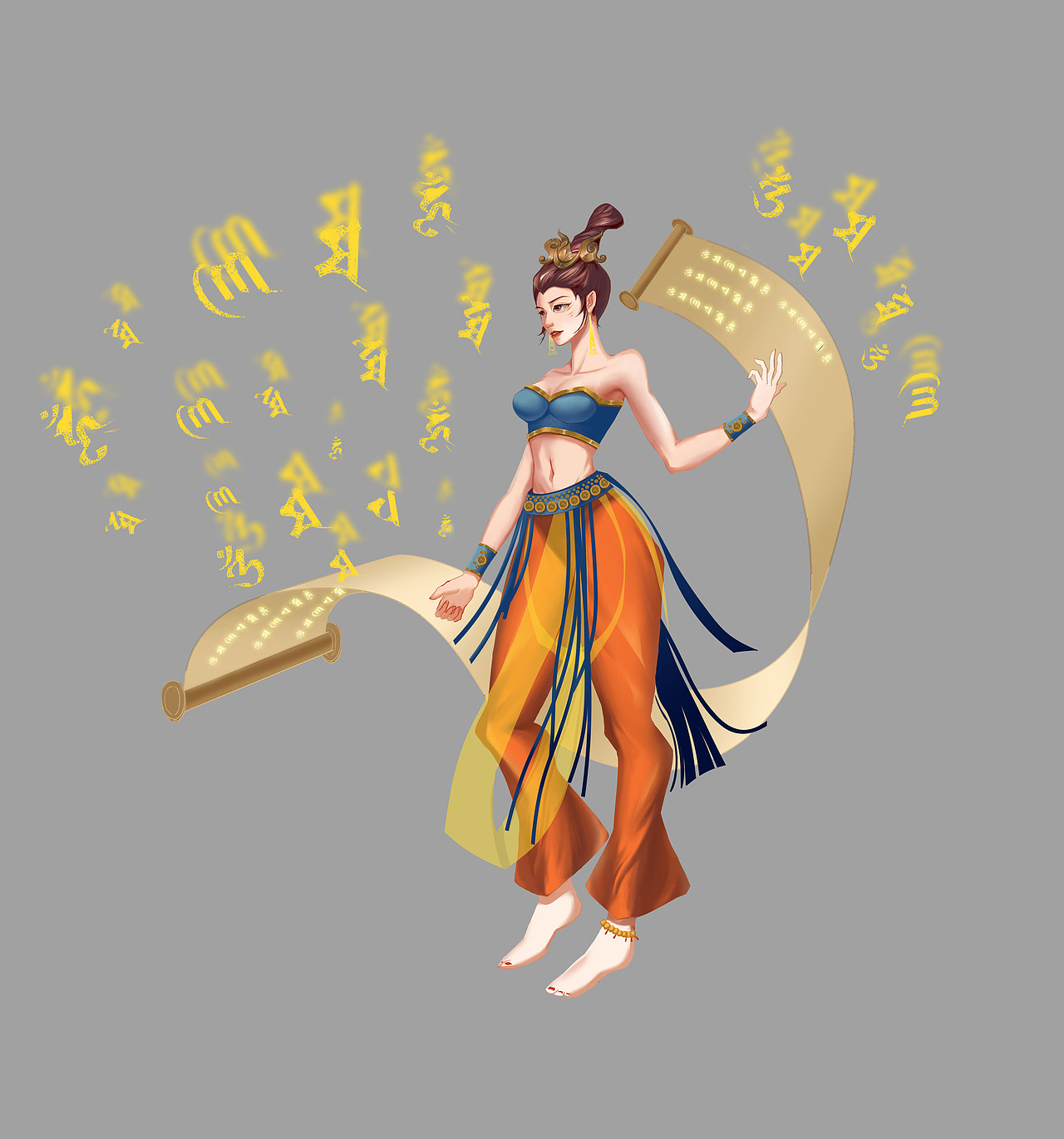 敦煌少女游戏原画立绘（图ZMjM4MjQ1NDU2） - 游戏原画 - 站酷设计师吕大锤手工铺原创素材 - 站酷ZCOOL