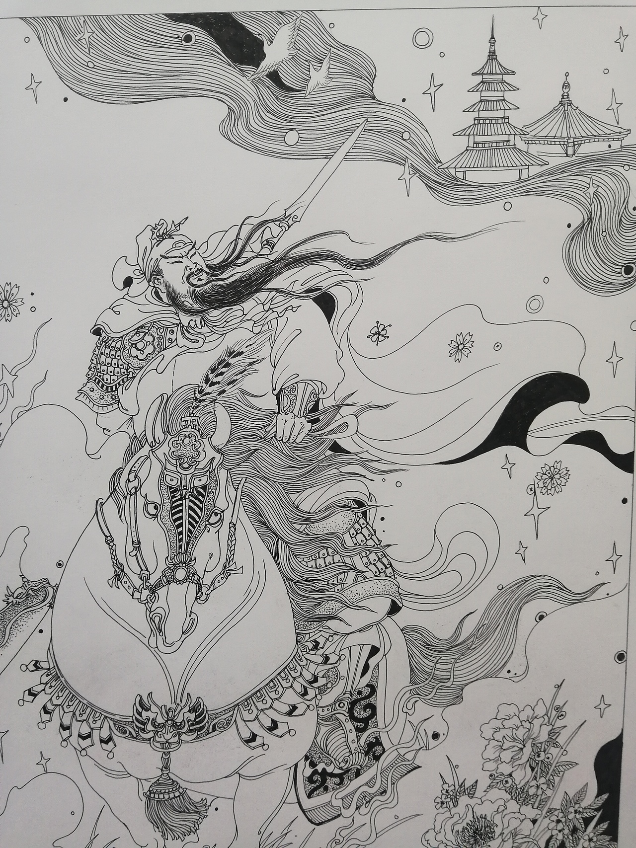 手绘线描插画设计关公关羽【塑新社潘纪坤】