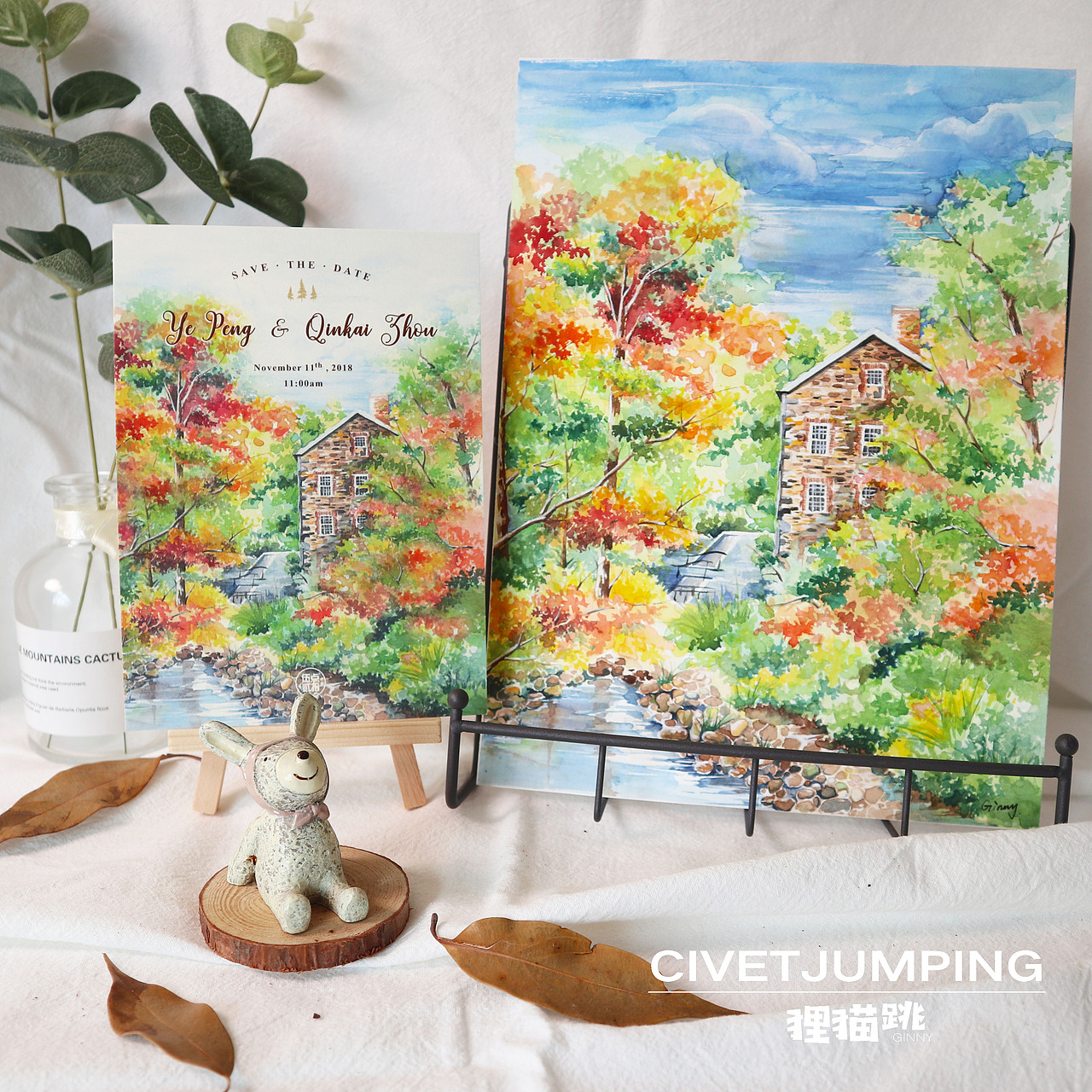 水彩手绘婚礼喜帖卡片