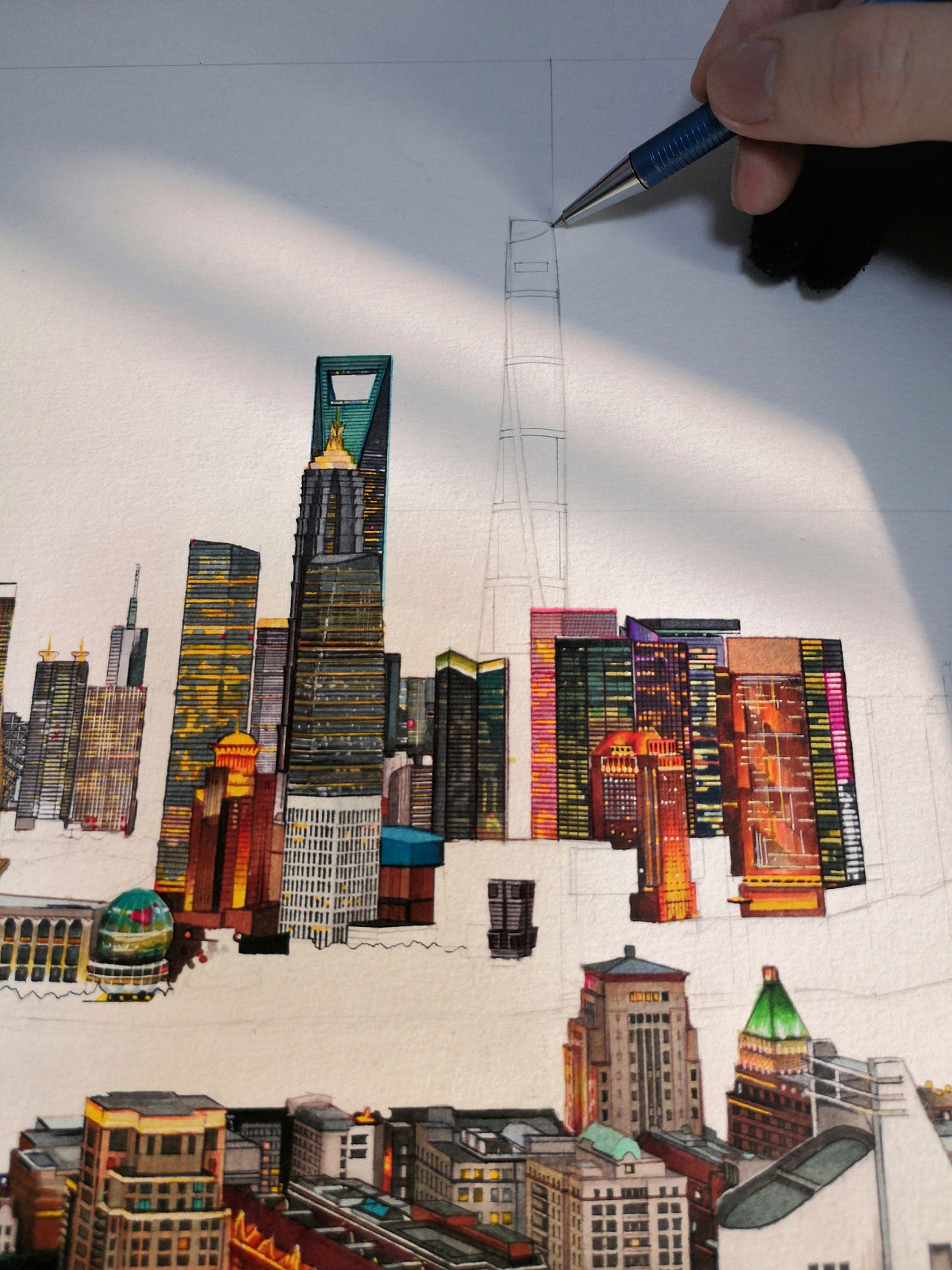 手绘马克笔《上海～陆家嘴》