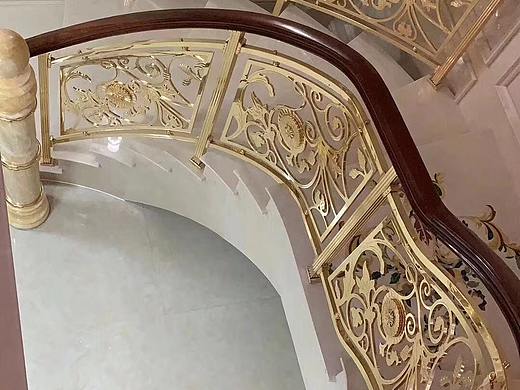仿金铜雕刻楼梯护栏 欧式护栏设计