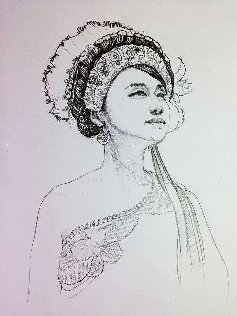 云南白族金花速写ps上色