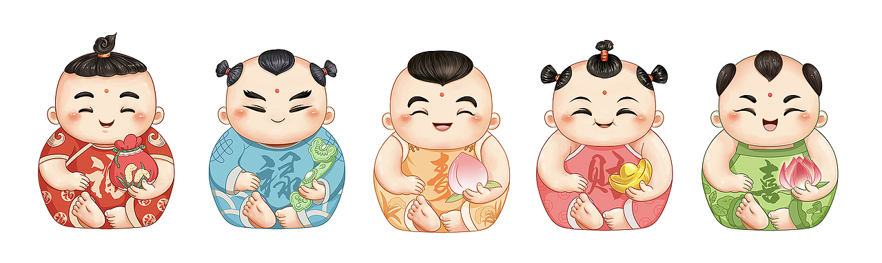福禄寿财喜 可爱娃娃|平面|ip形象|晓绘趣味策划_原创作品-站酷zcool