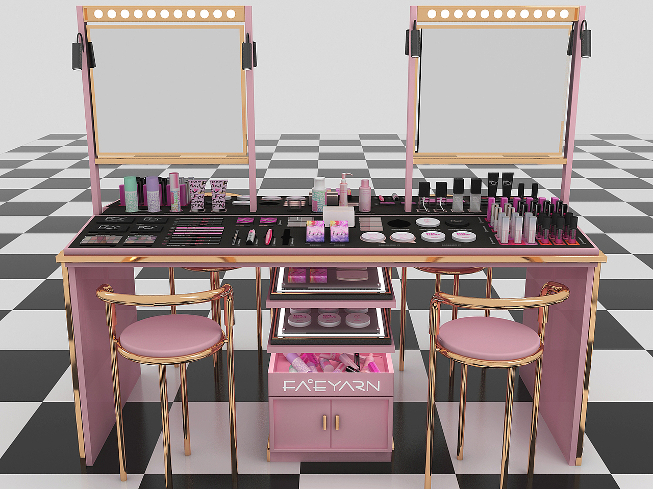 金粉系列彩妆柜台中岛品牌形象3D效果图（图ZMTM2MDEyNTUy） - 其他三维 - 站酷设计师hoong鸿原创素材 - 站酷ZCOOL