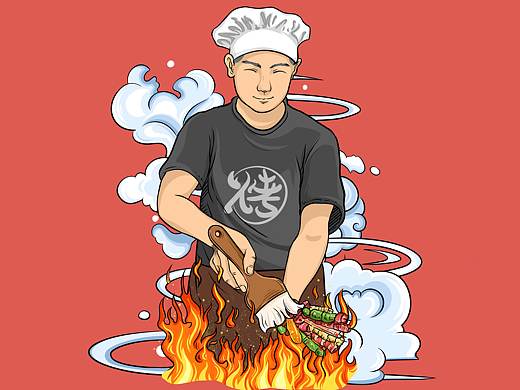烧烤酱料包装插画