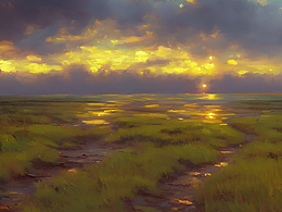 #站酷梦笔#海的尽头是草原，电影打光,油画