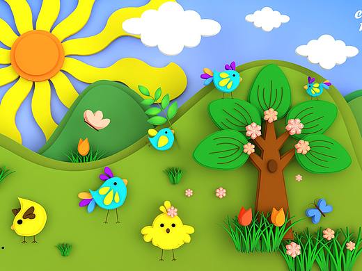 剪纸风格风景海报