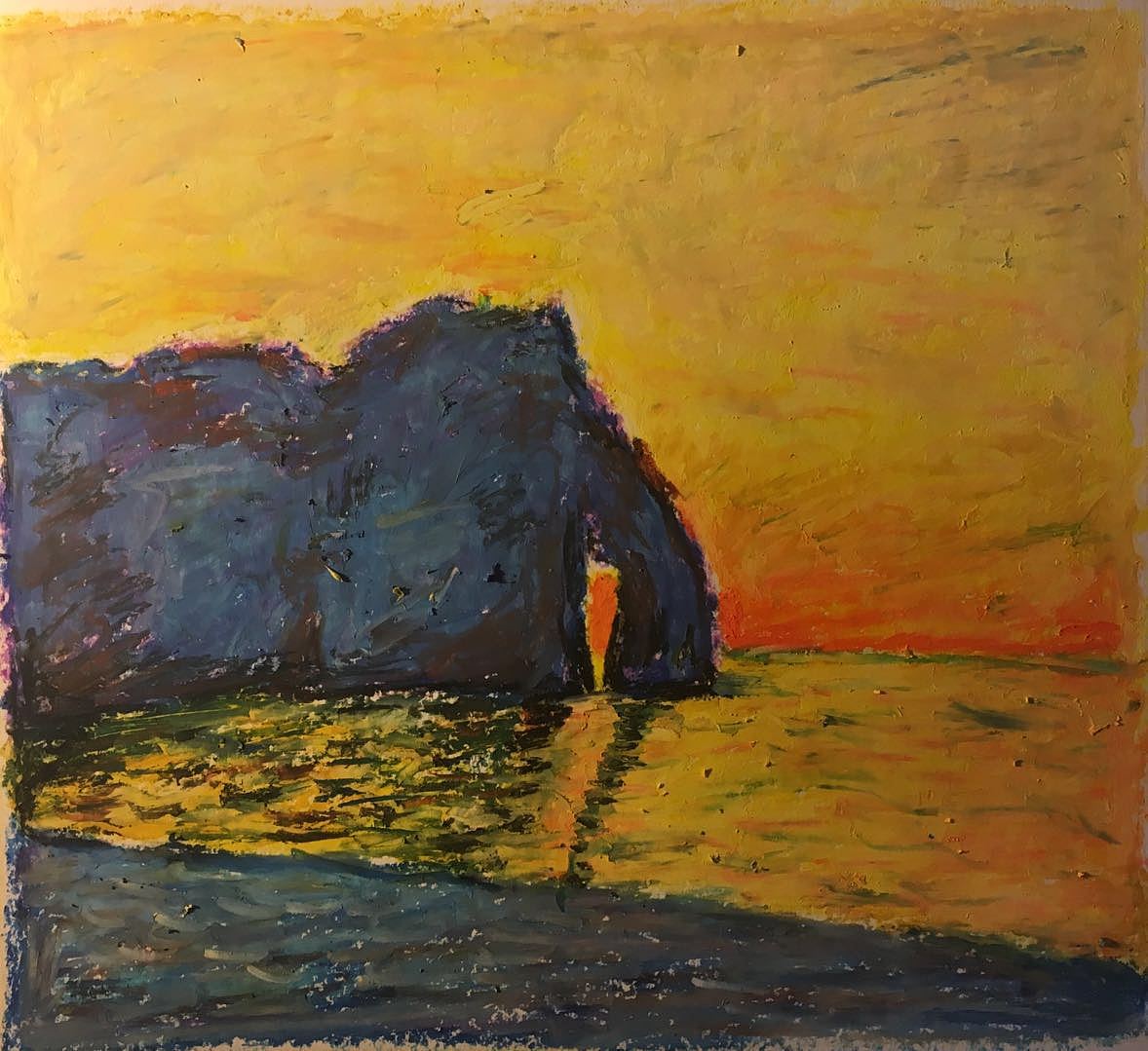 每日一画-油画棒-莫奈象鼻山