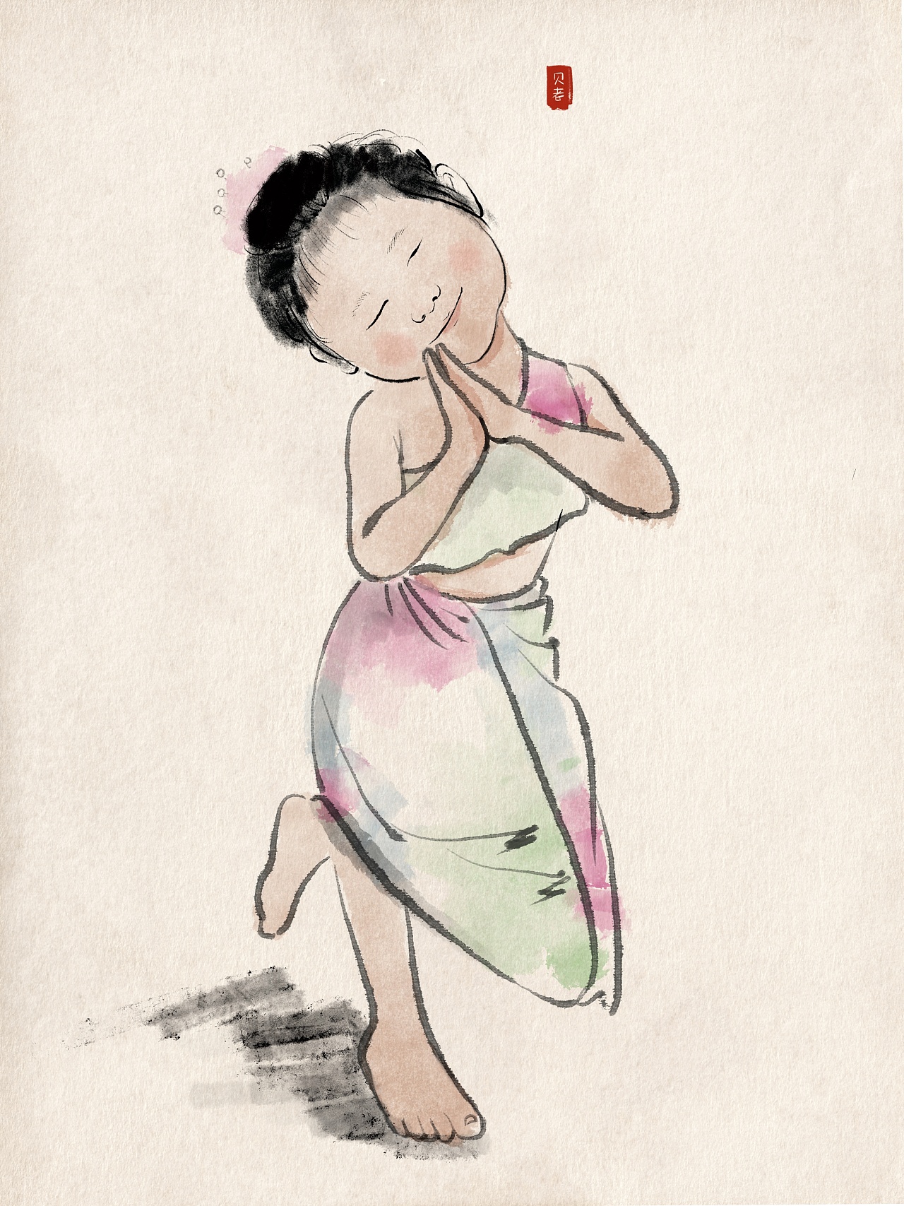 procreate水墨风儿童人像