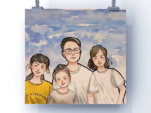 手绘头像全家福