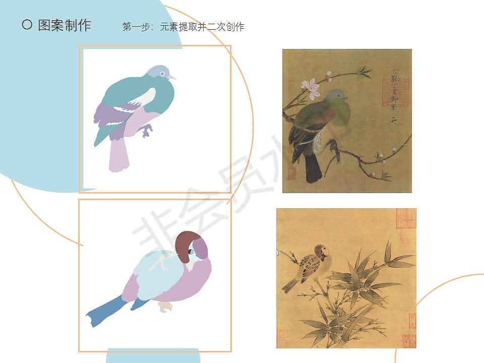 国画中风景与鸟类元素图案设计及应用