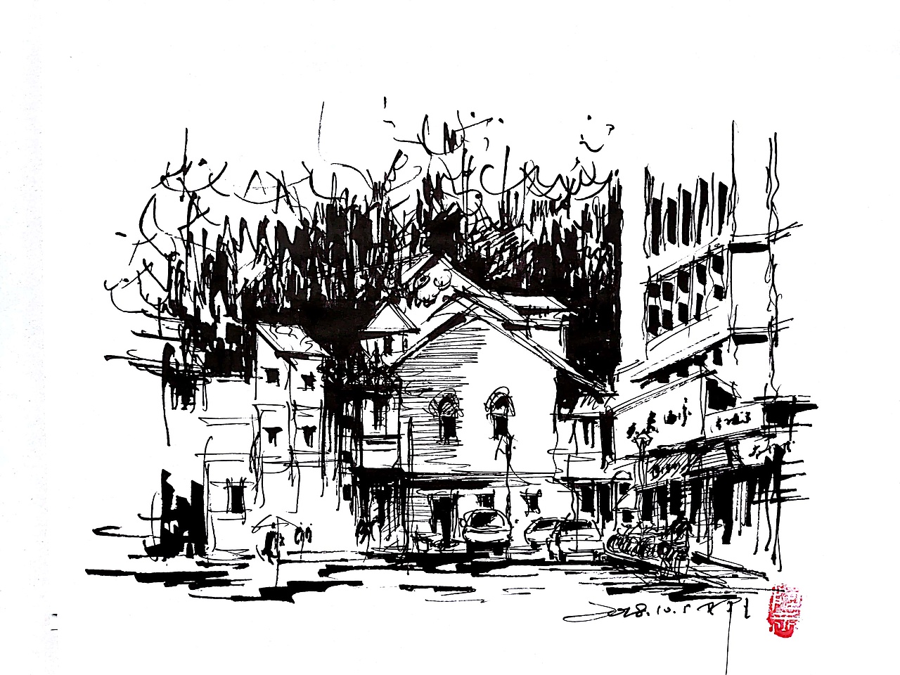 阿王速写建筑风景手绘