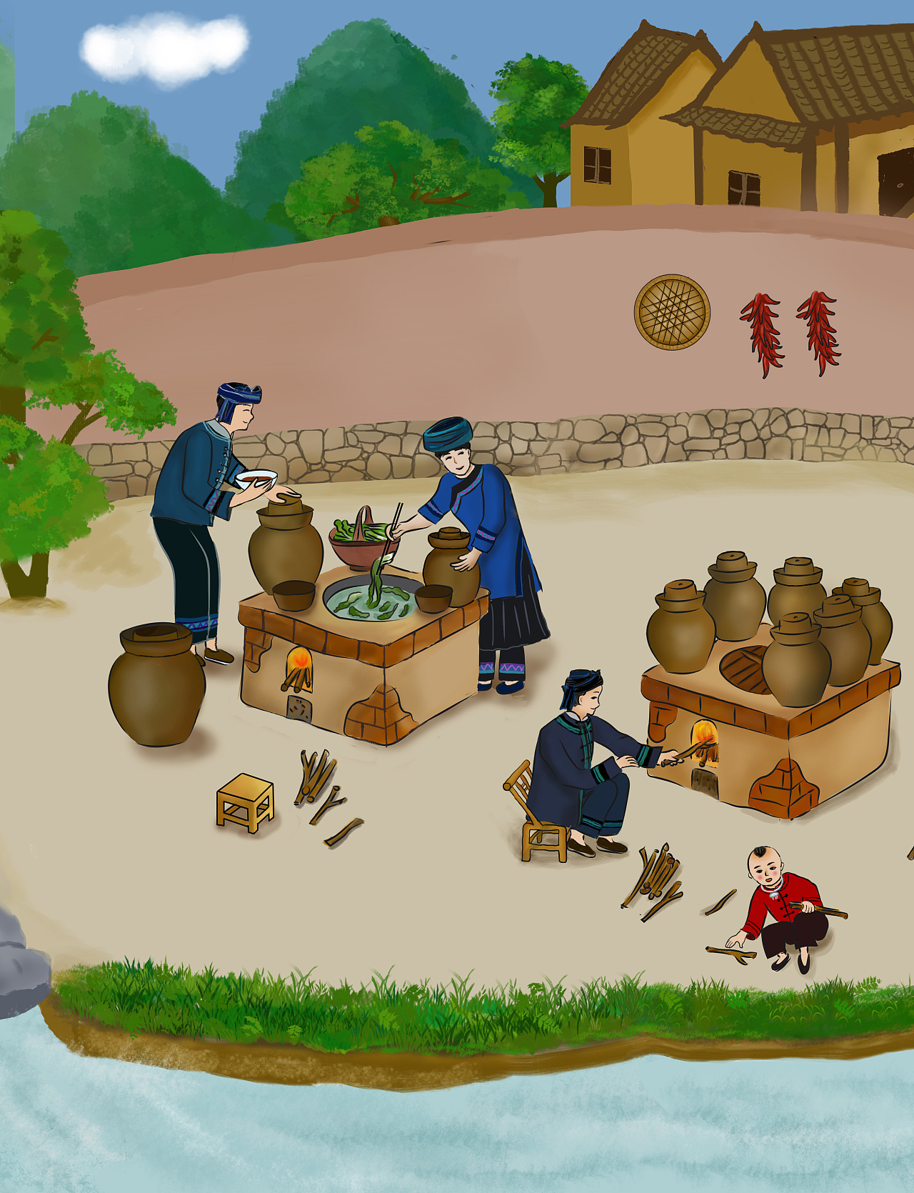 酸菜制作场景|插画|商业插画|蔚蔚的 - 原创作品 - 站酷 (zcool)