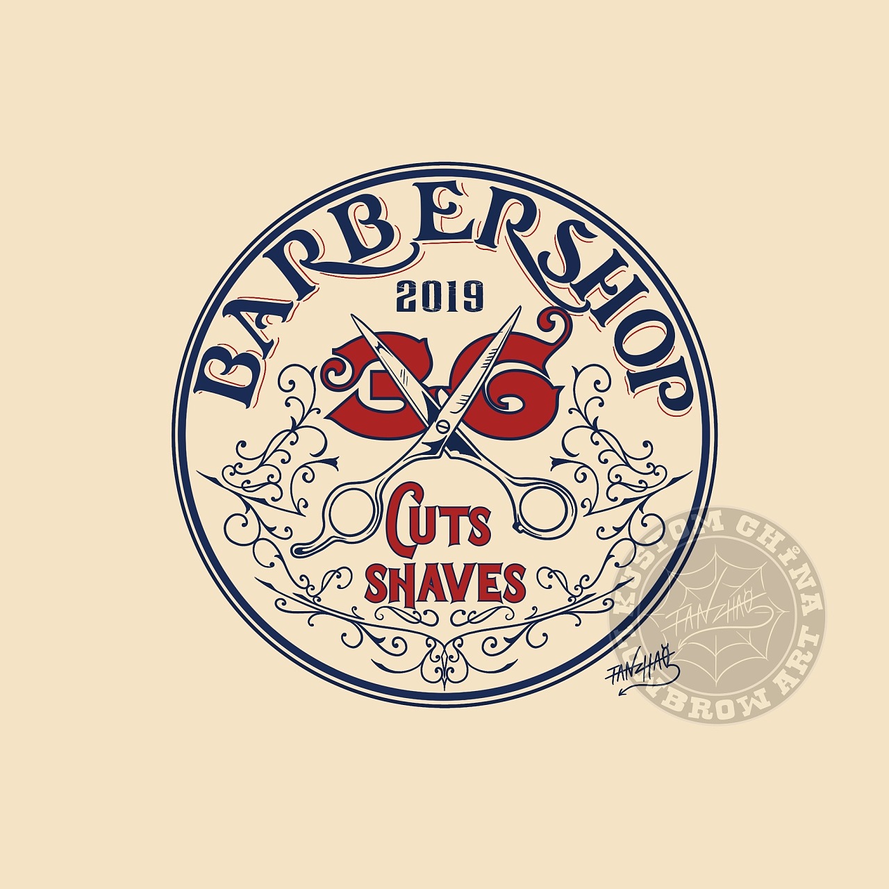 kustom china 设计 美式理发店 logo