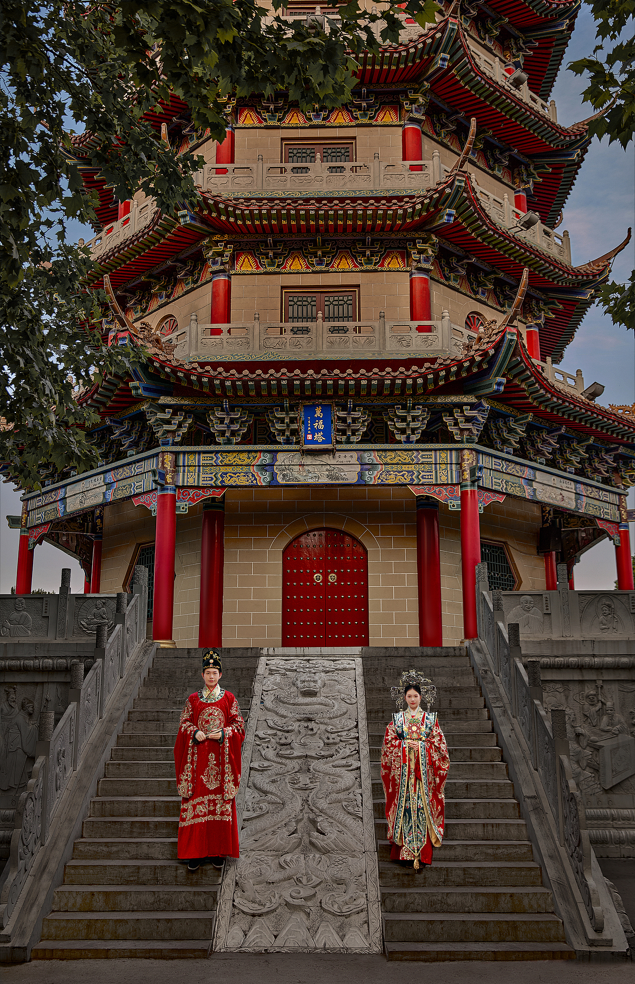 中式汉服古建婚纱修图