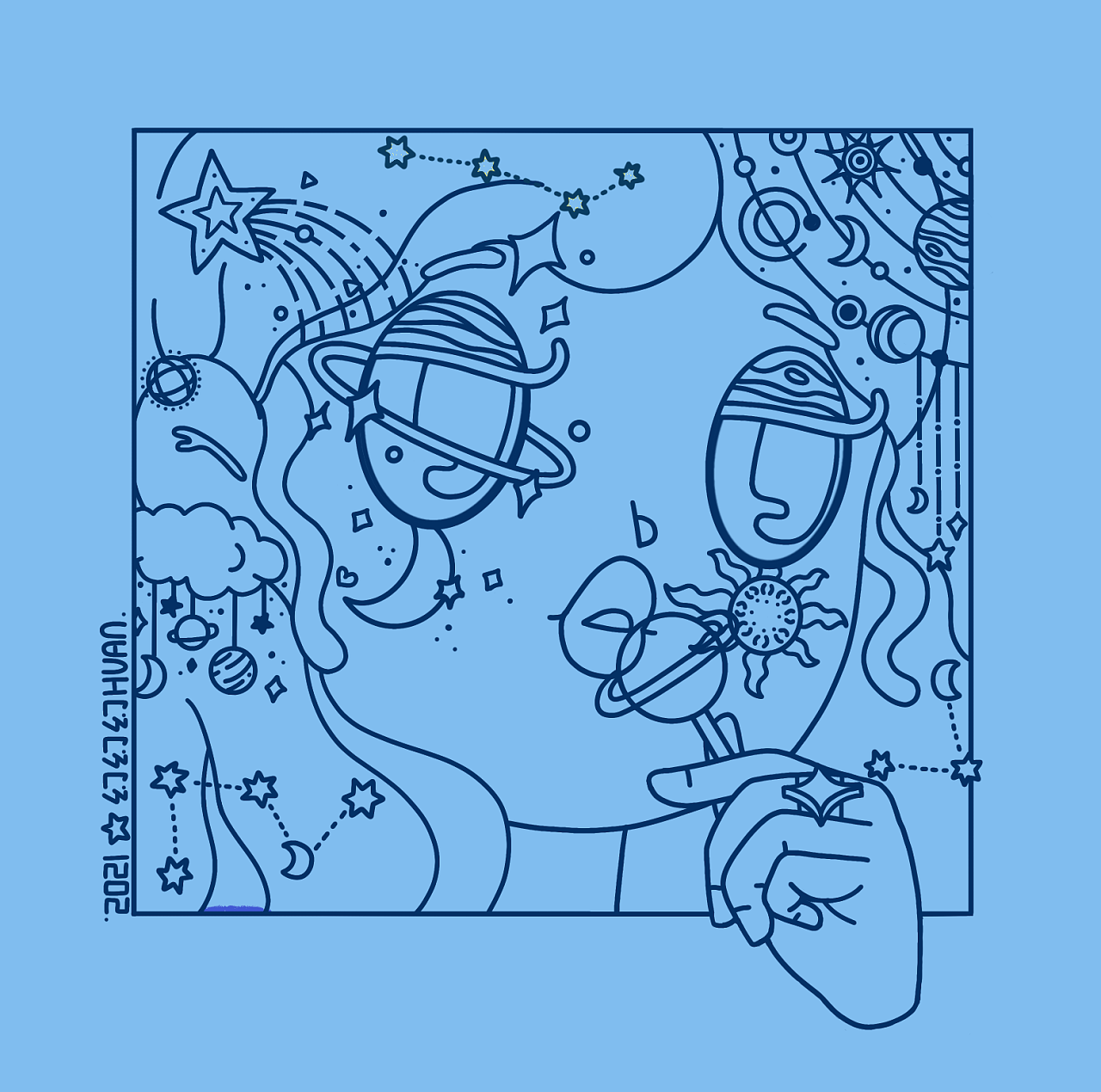 小众原创描边系列少女插画 2/9