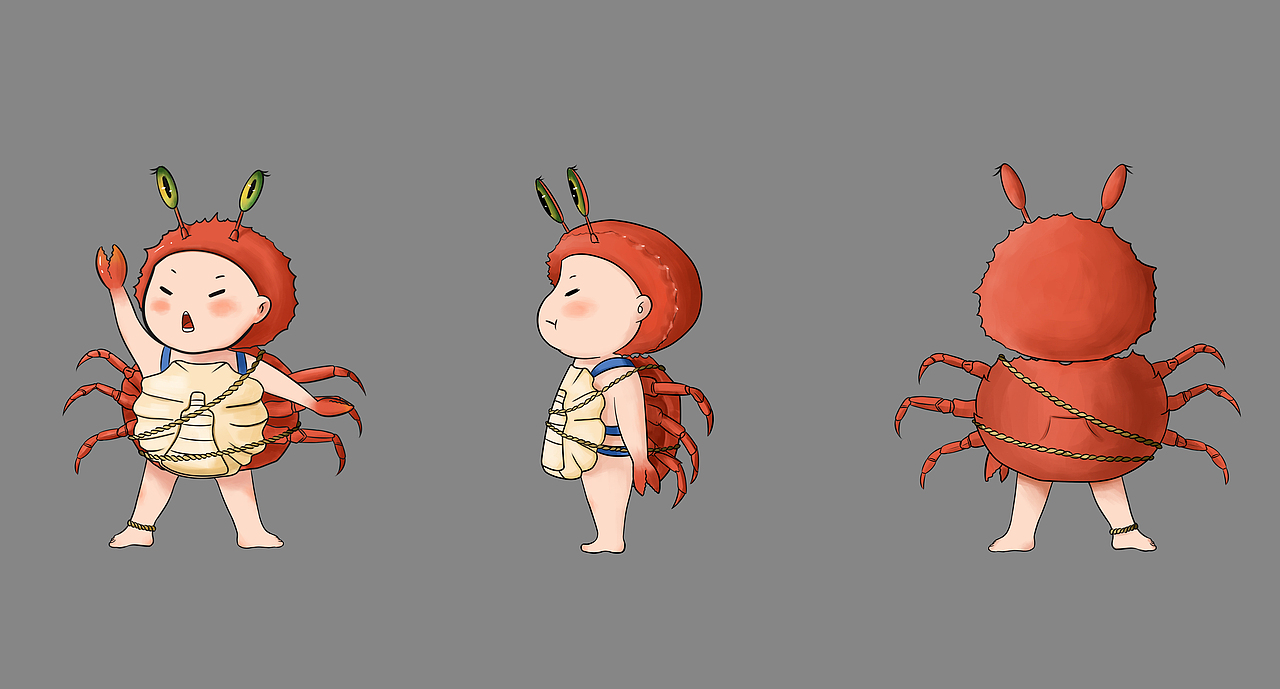 海洋生物拟人三视图ip设计螃蟹拟人